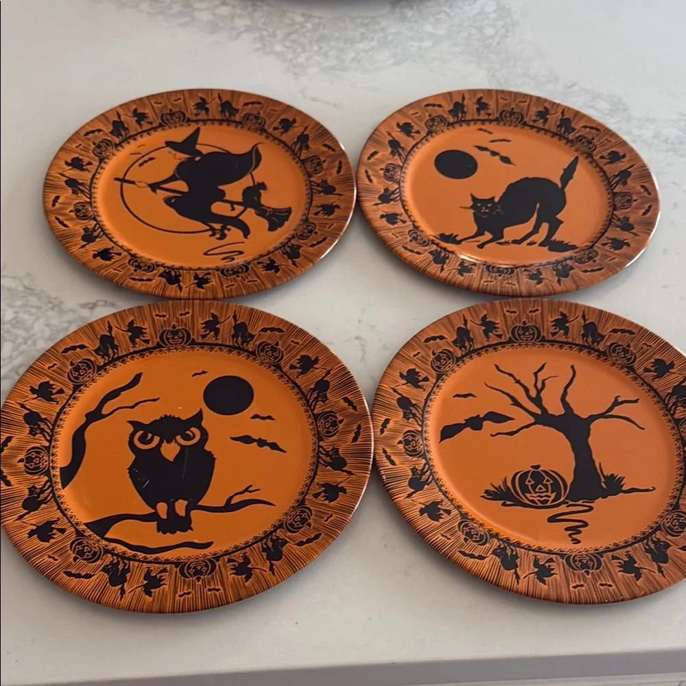 Set of Four Vintage Tin Halloween Themed Plates by restoration hardware